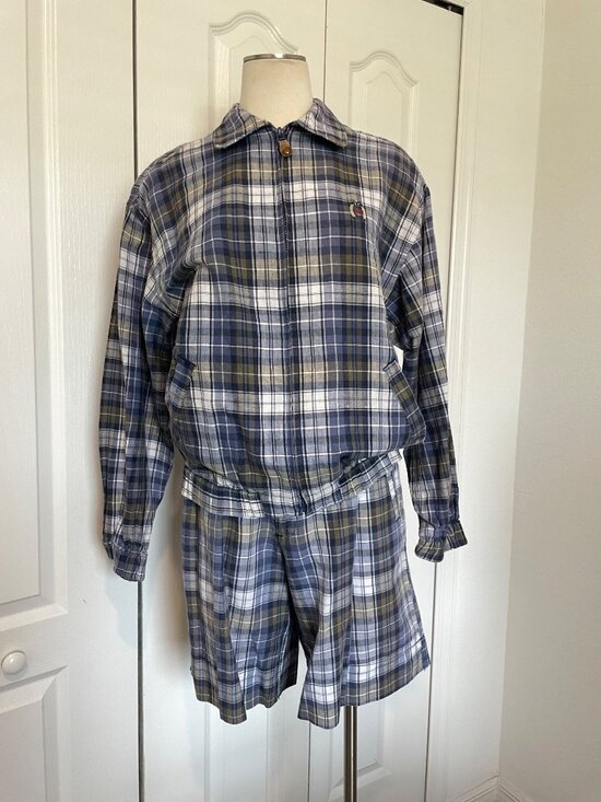 Bugle Boy Jackets & Blazers - Vintage 90s Bugle Boy Blue Plaid Woman’s Jacket + Shorts 2-Piece Set Size S/6